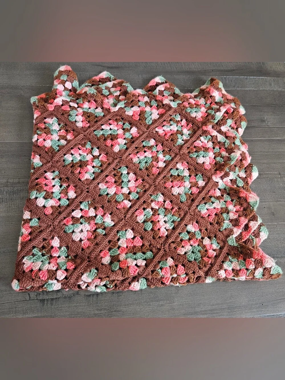 Vtg Granny Square Handmade Crochet Afghan Throw Lap Blanket 45